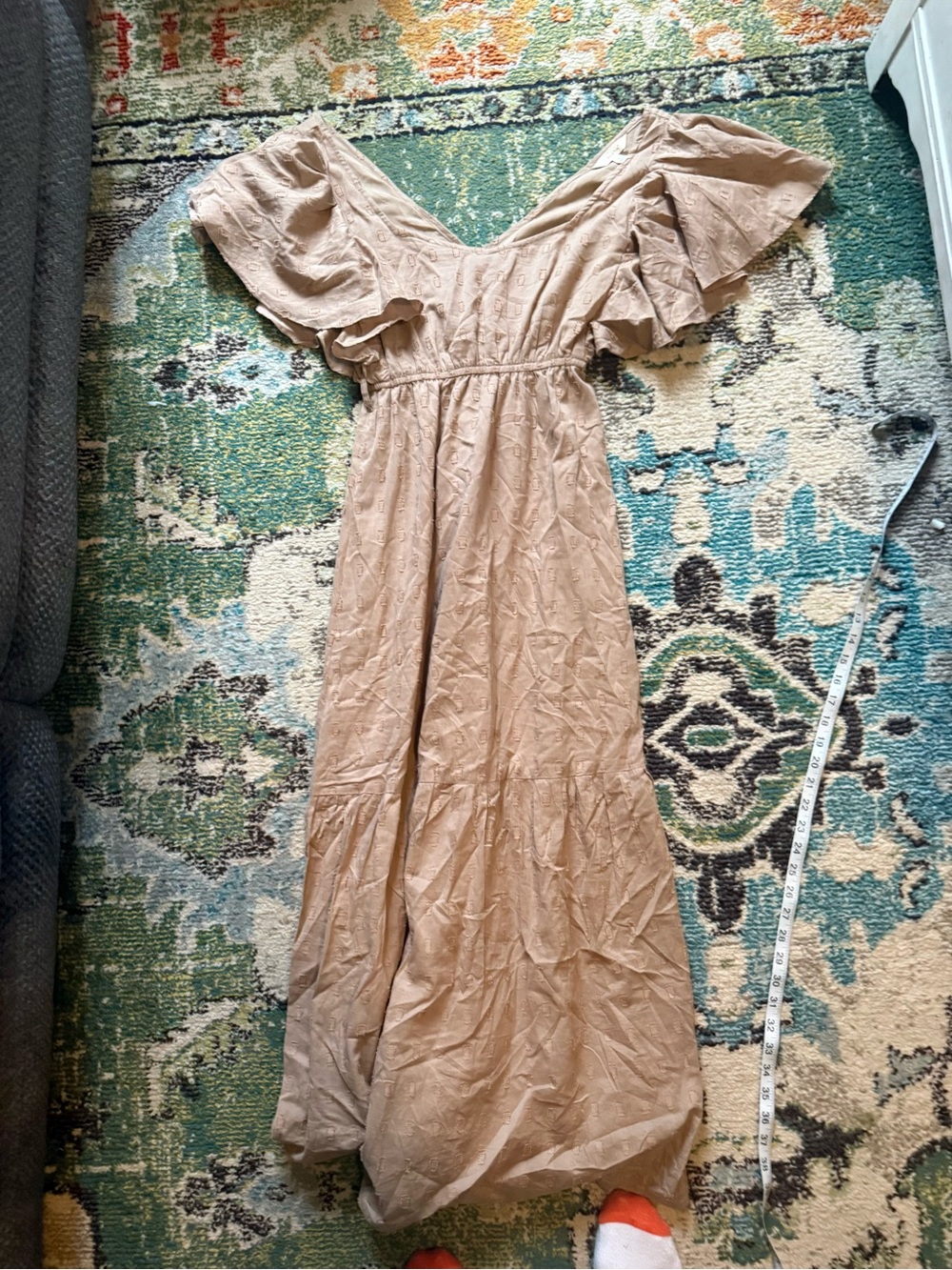 Sim & Sam Beige Swiss Dot Flutter Sleeve Maxi Dress Size S Boho